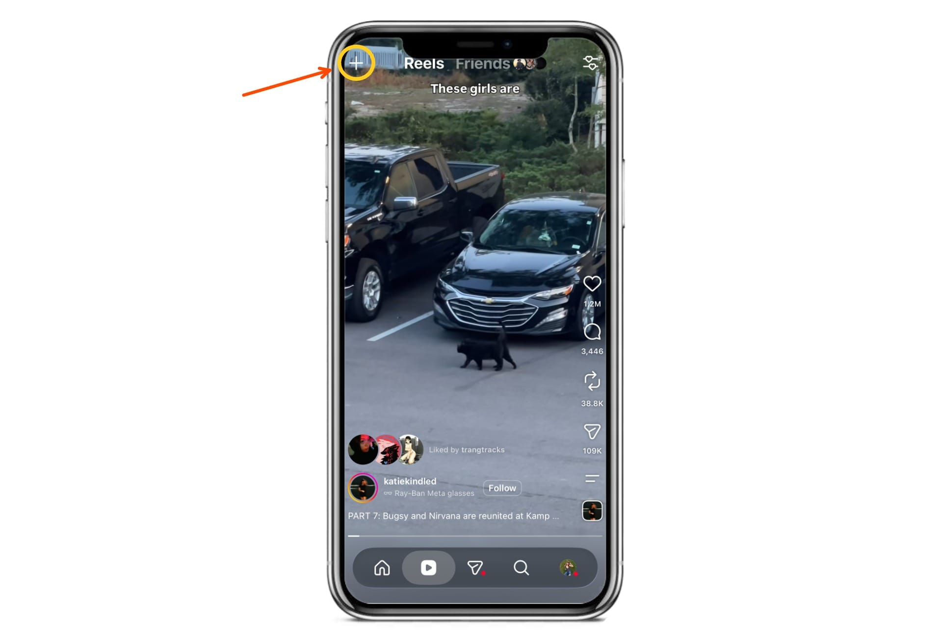 Instagram Reels interface showing where to create a new Reel before adding automatic subtitles and captions.