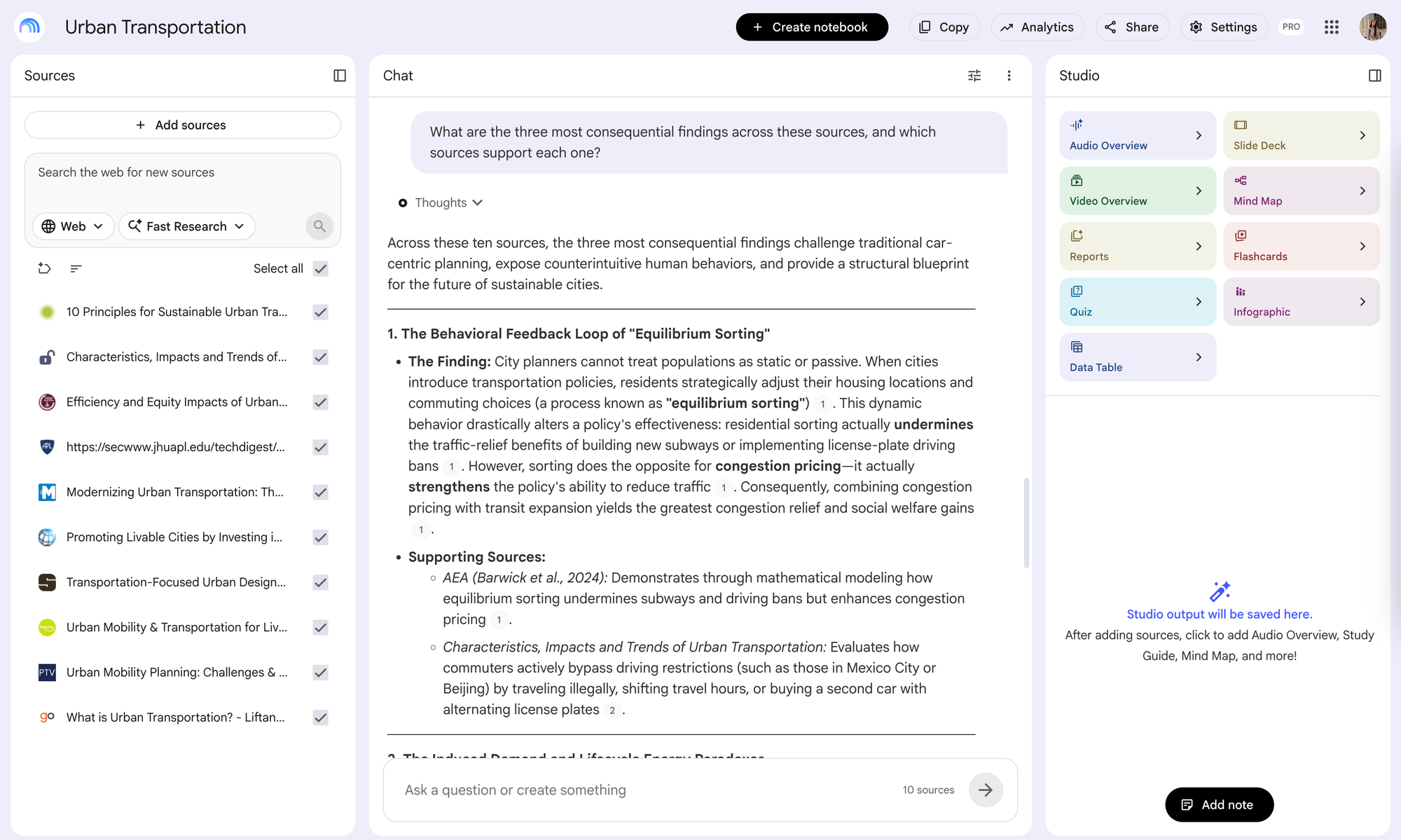 Gemini Notebook chat analyzing multiple research sources before creating a NotebookLM Video Overview