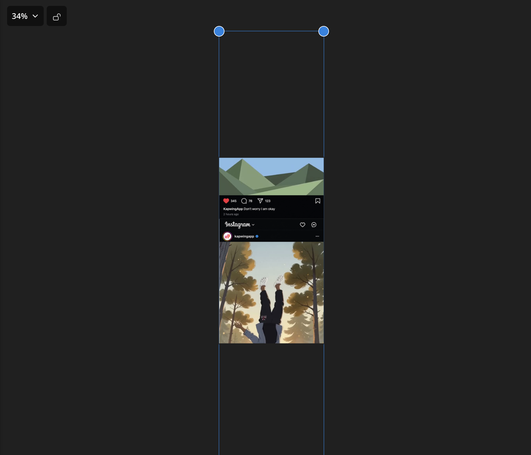 Kapwing Studio canvas showing multiple Instagram posts stacked vertically in a 9:16 layout to build a scrolling Instagram feed animation.