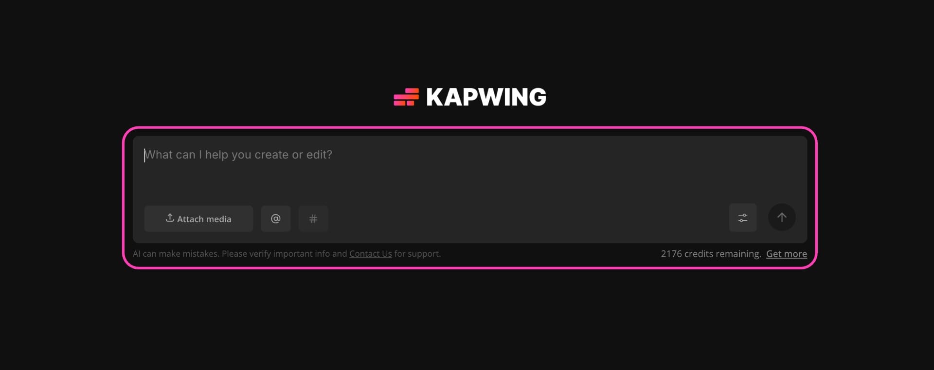 Kapwing Kai AI video prompt interface used to animate an Instagram food drip effect from a static feed image.