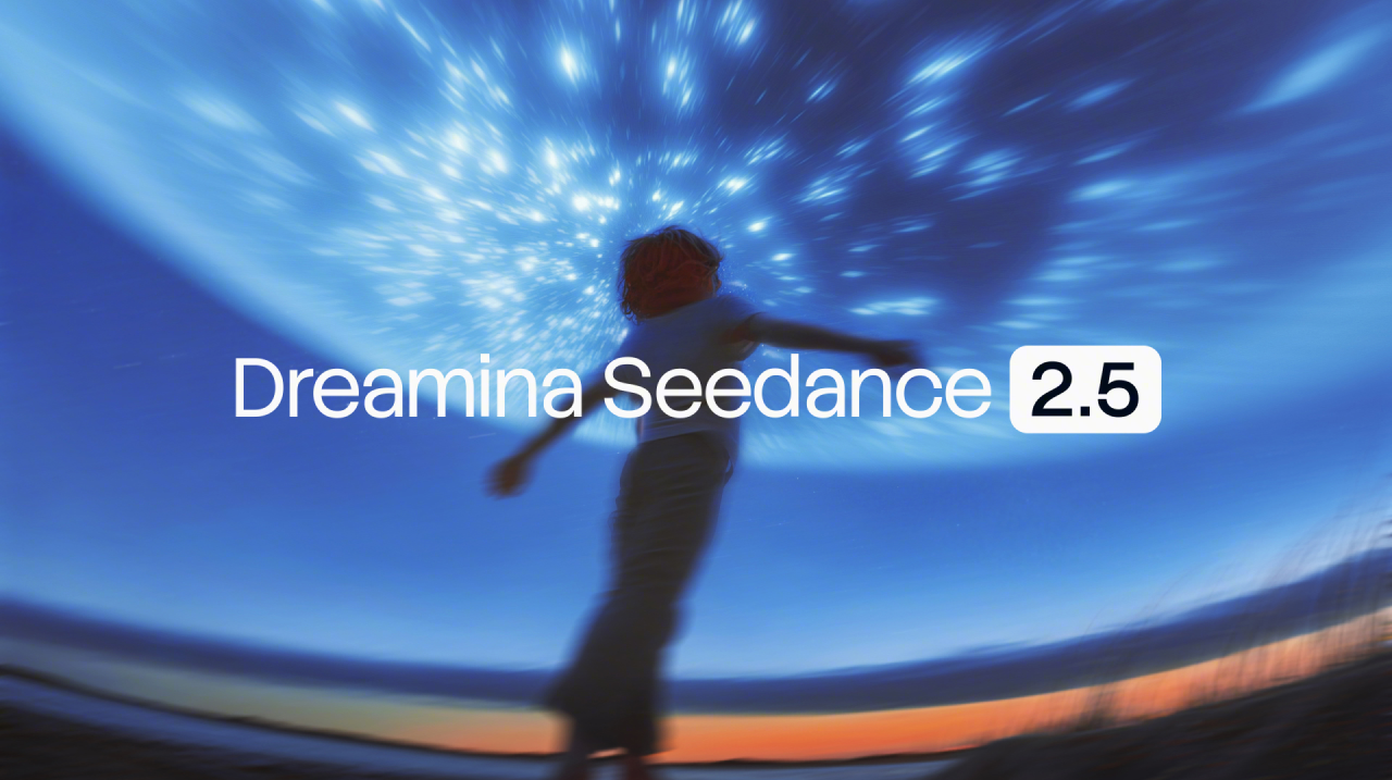 Dreamina Seedance 2.5 AI video generation example showing a cinematic blue scene with a moving subject