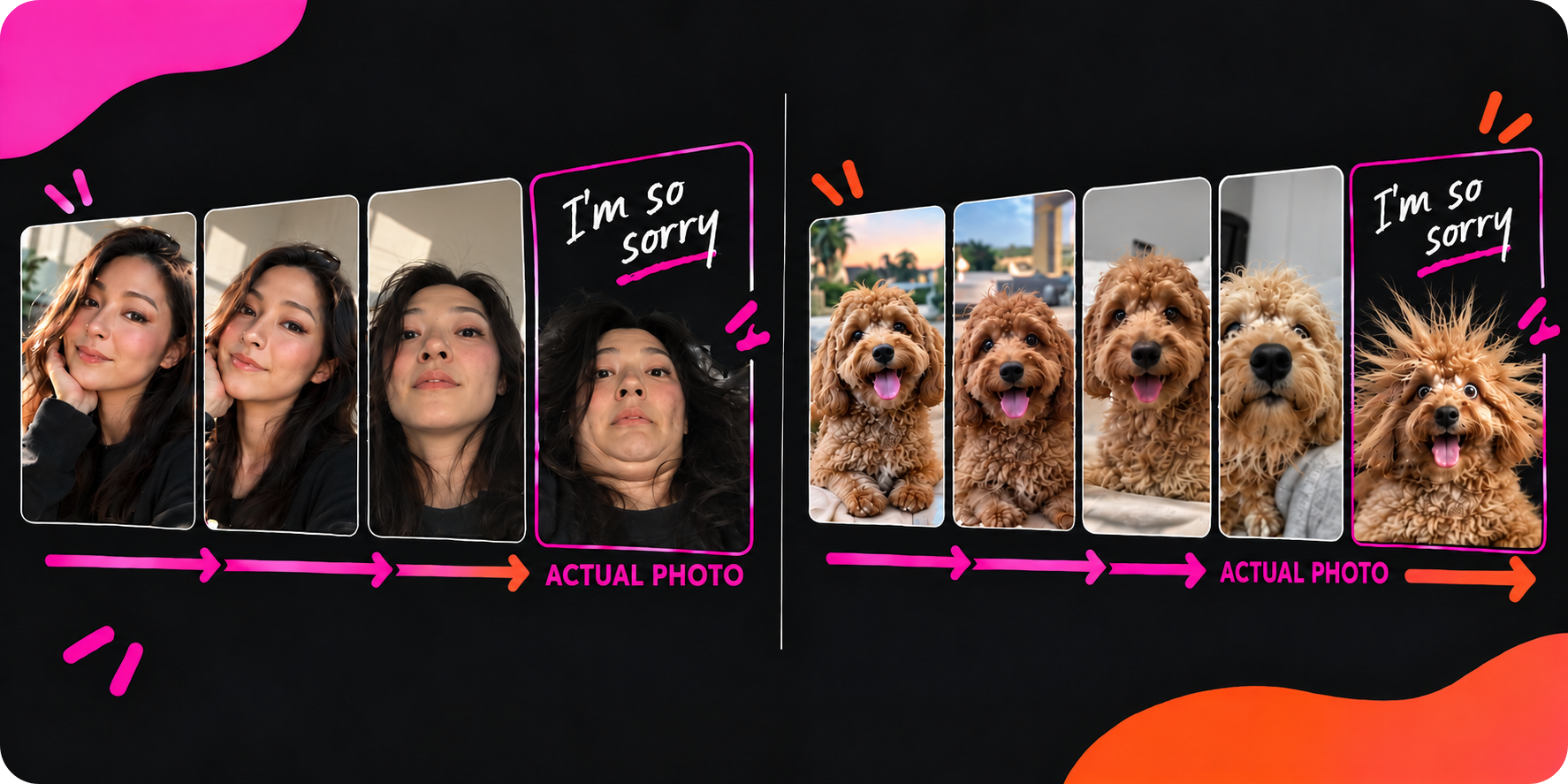 A comparison between the two punchline styles in the "I'm so sorry" TikTok and Instagram trend. 