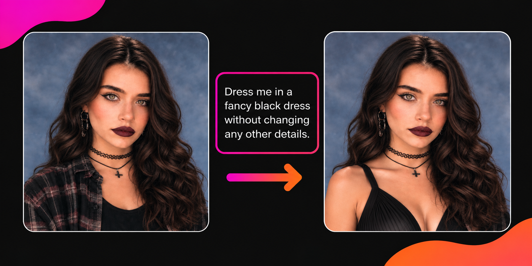A side by side showing how best to maintain subject likeness carryover when editing images in the "I'm so sorry" video trend. 