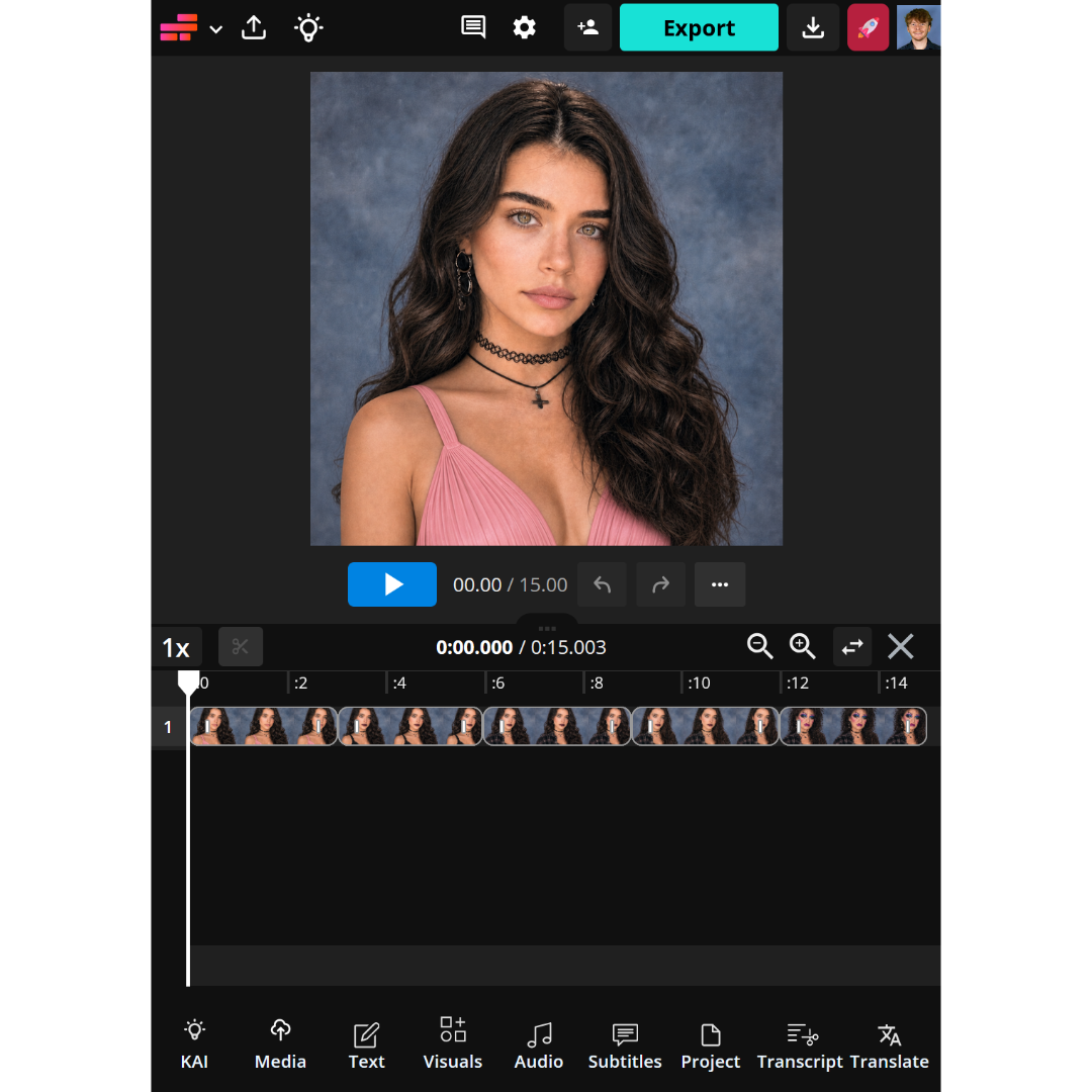 Images arranged in a video timeline with the same duration. 