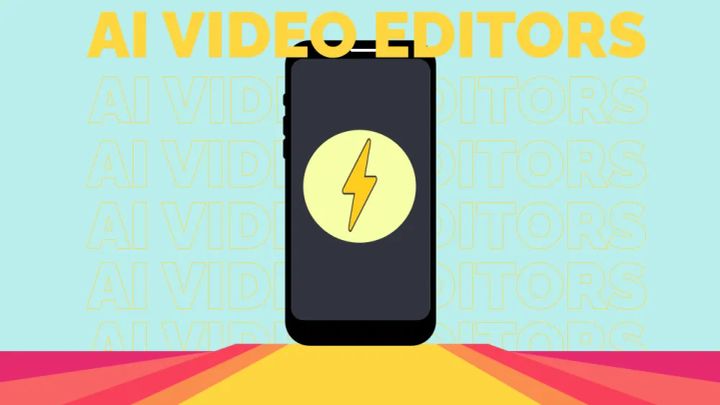 Illustration showing a phone with the text "AI video editors" overlayed on top.