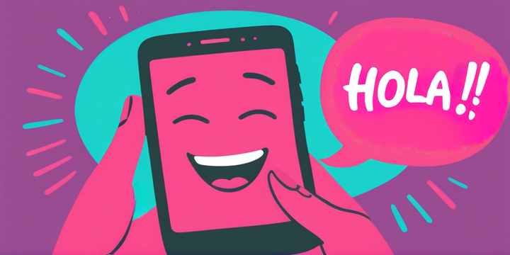 Mobile phone with a textbox that says "HOLA!!"
