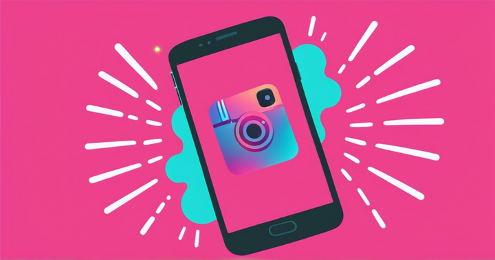 Phone with the Instagram logo on an abstract background representing the instagram notification sounds. 