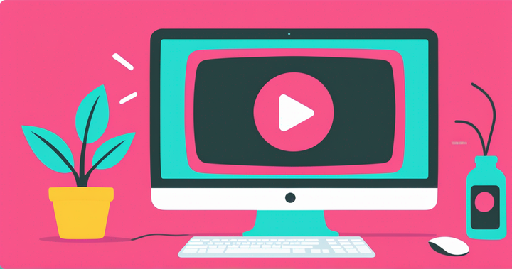 Desktop monitor displaying a video logo to represent automatically generating short-form video content