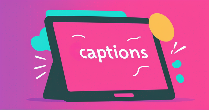 Image of a computer with the word "captions" on the screen in a CapCut style. 