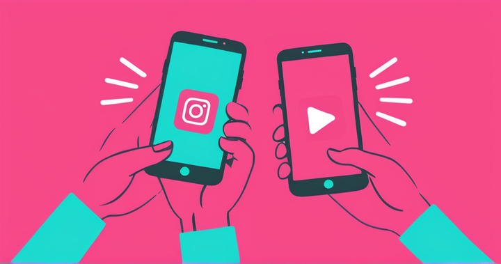 Two people holding phones with the Instagram logo on the screen to represent a shared Blend.