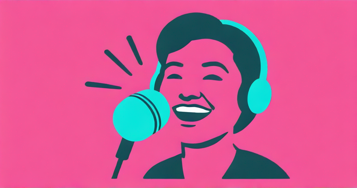 A person speaking into a microphone to record a voice over for the narrator trend on TikTok. 