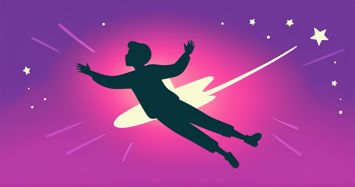 Image of a person flying through space, just like as seen in the Shooting Star meme video and GIF trend. 