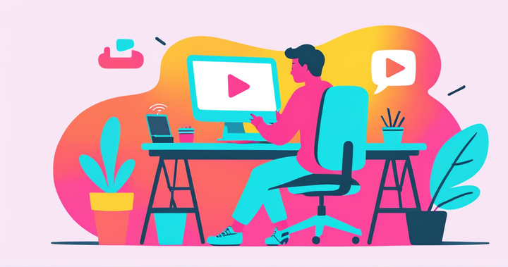 A person sitting at a desk generating a YouTube thumbnail using ChatGPT. 