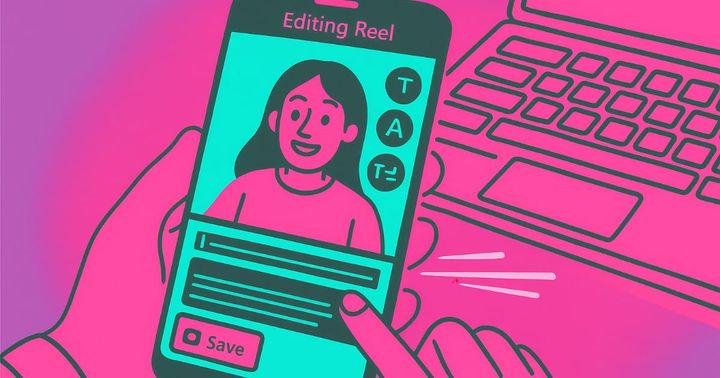 A graphic illustration showing a person editing a Facebook reel on their phone