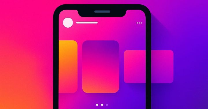 An illustrated graphic showing a iPhone displaying an Instagram carousel with photos of different sizes.