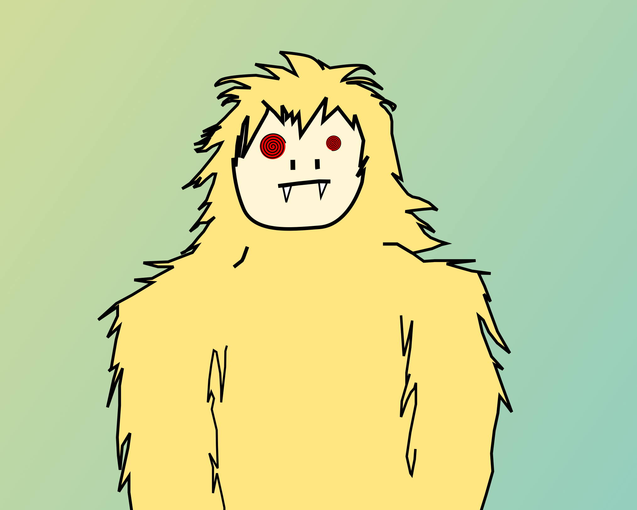 A light-yellow monster with mismatched, red, spiral eyes. The monster is basically a yeti, and has little fangs.
