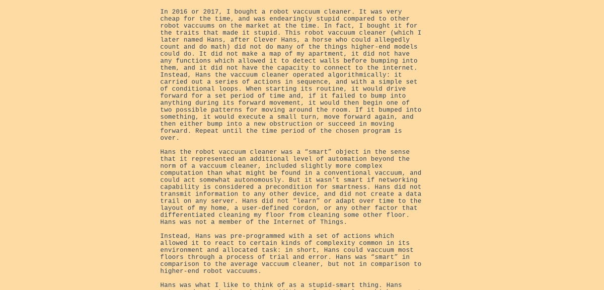 Screen capture of a peach-beige background with a wall of small text in the middle. It is mostly unformatted, except for paragraph breaks.