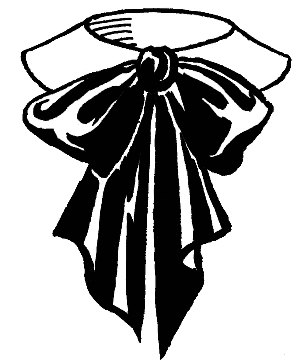 Black and white illustration of a loosely tied bow and a collar.