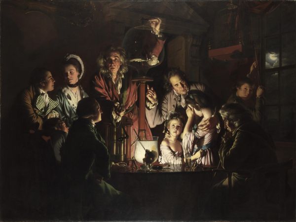 The painting "An Experiment on a Bird in the Air Pump" which is described at length here: https://en.wikipedia.org/wiki/An_Experiment_on_a_Bird_in_the_Air_Pump