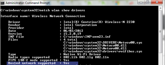 Hosted network supported