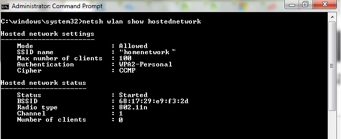 Start hosted network