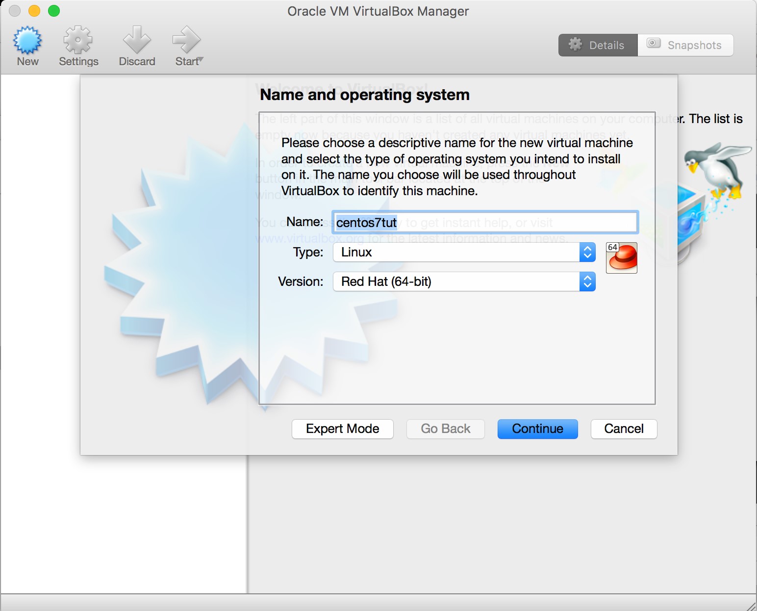 Specify Name and Operating System