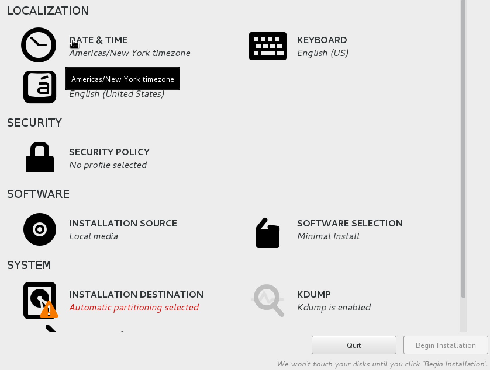 Installation Menu