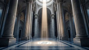 Classical marble rotunda with the Zentachain seal, symbolising privacy as a human right.