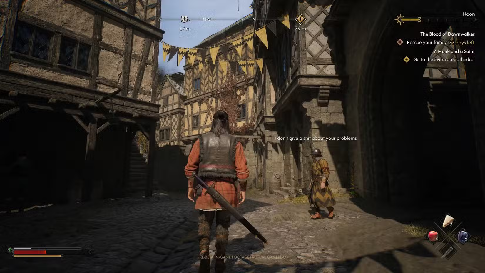 A guard walking by saying "I don't give a shit about your problems".