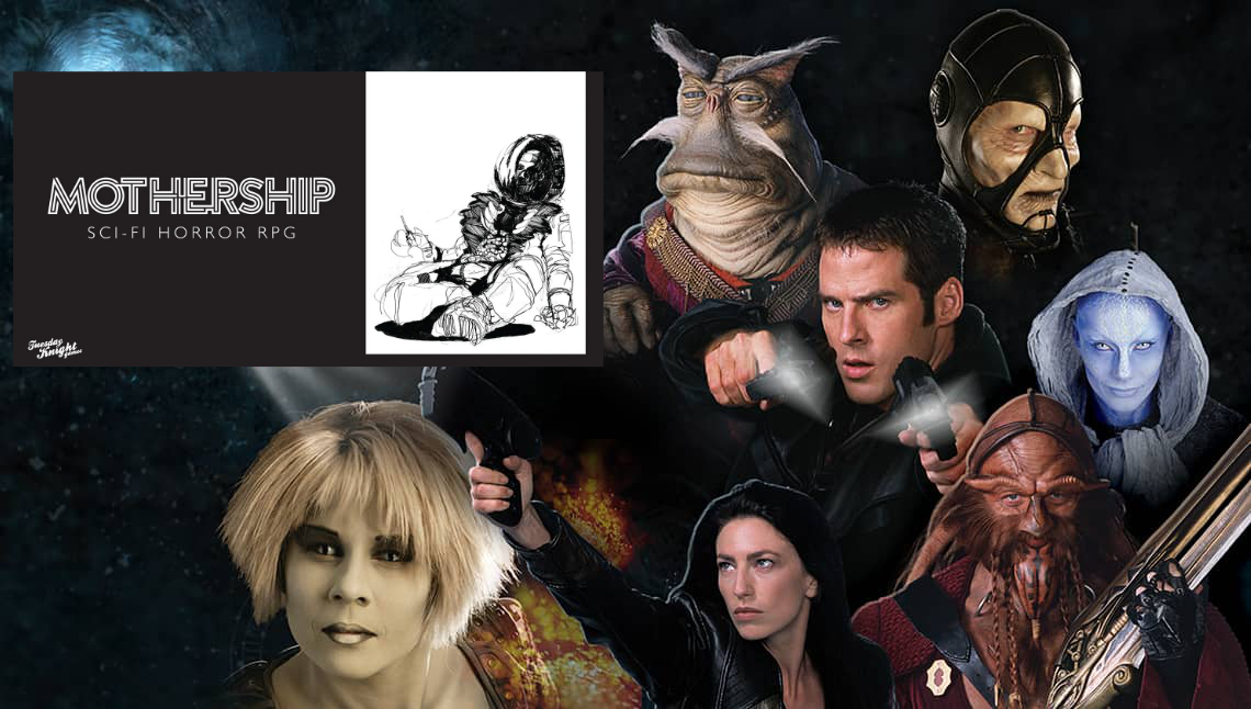 A banner image of the TV show Farscape, but with the "Farscape" text replaced with an image of Mothership.