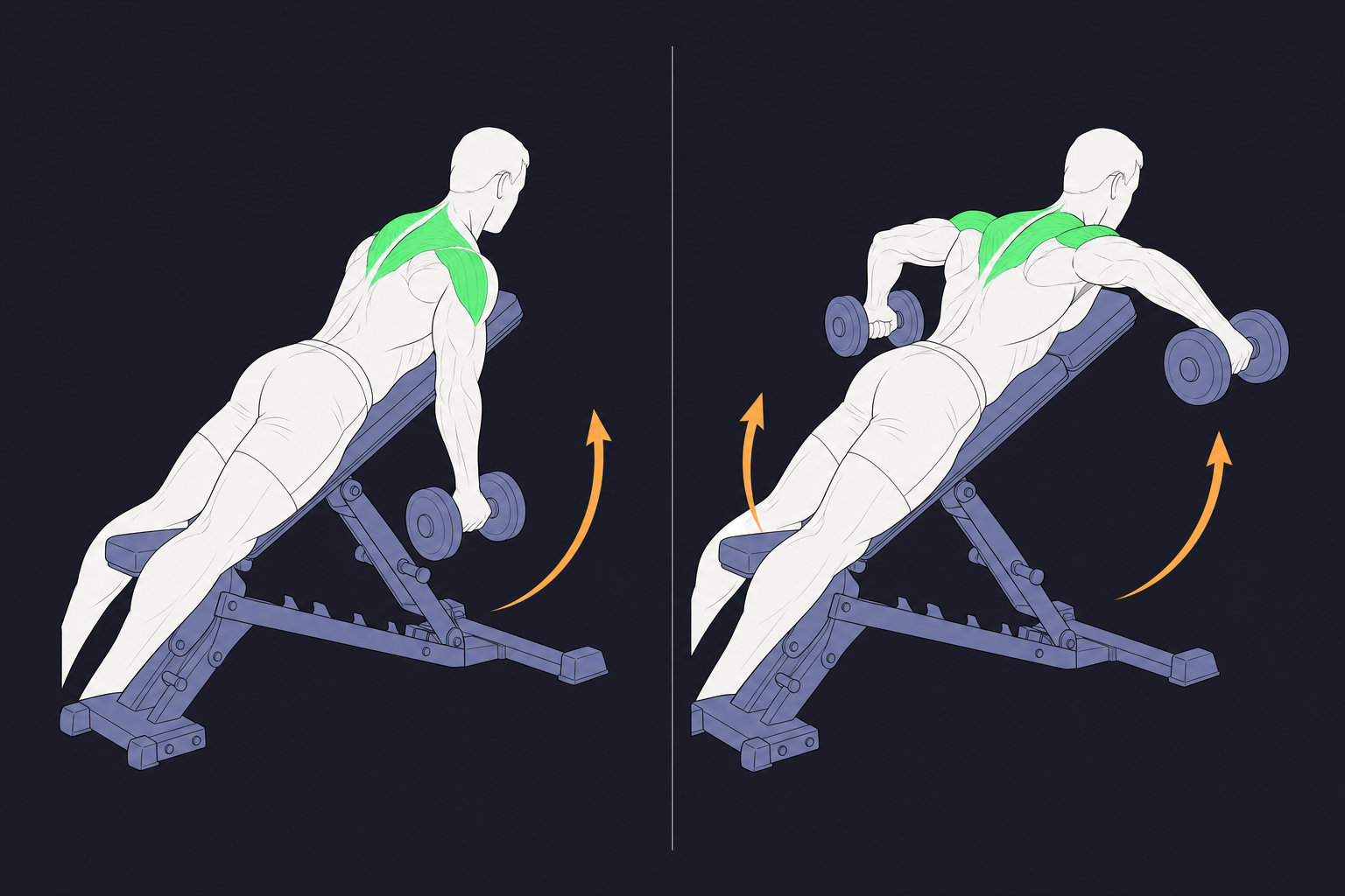 5. Chest-Supported Rear Delt Row — start and finish position