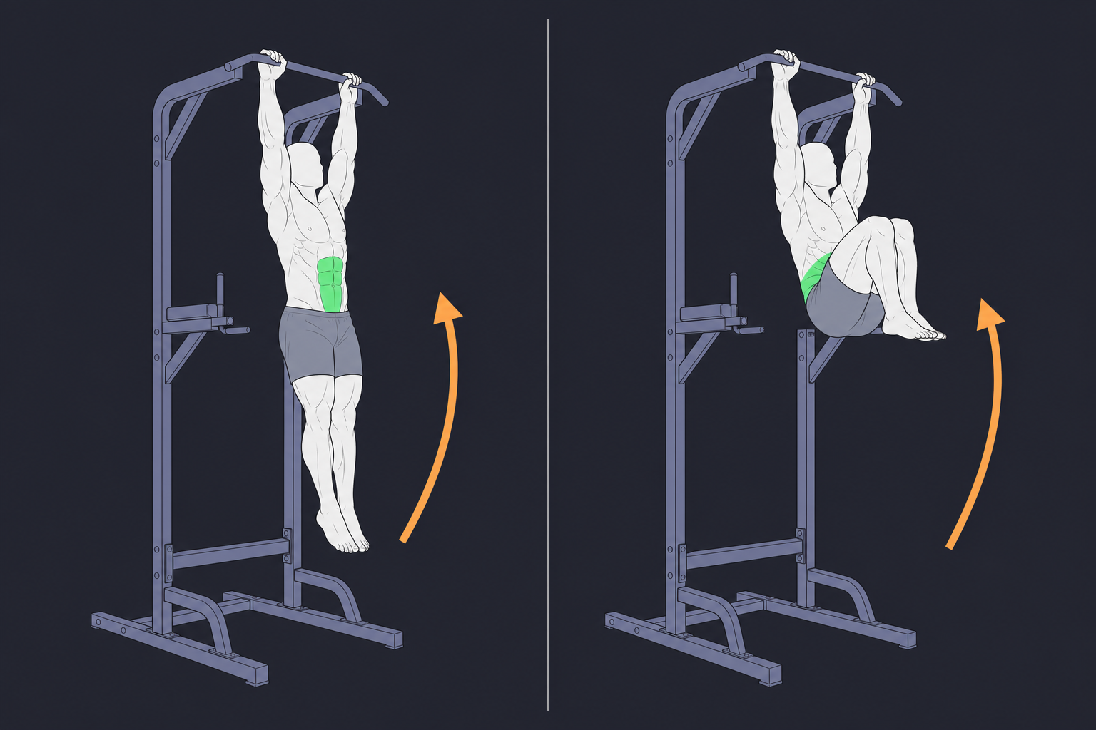 8. Hanging Leg Raise — start and finish position
