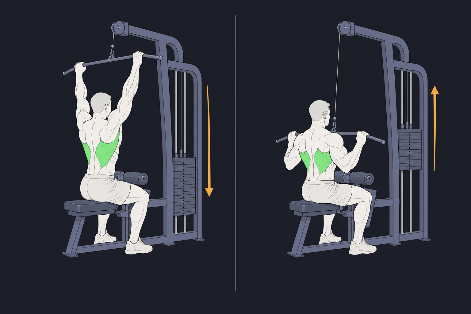 5. Lat Pulldown — start and finish position