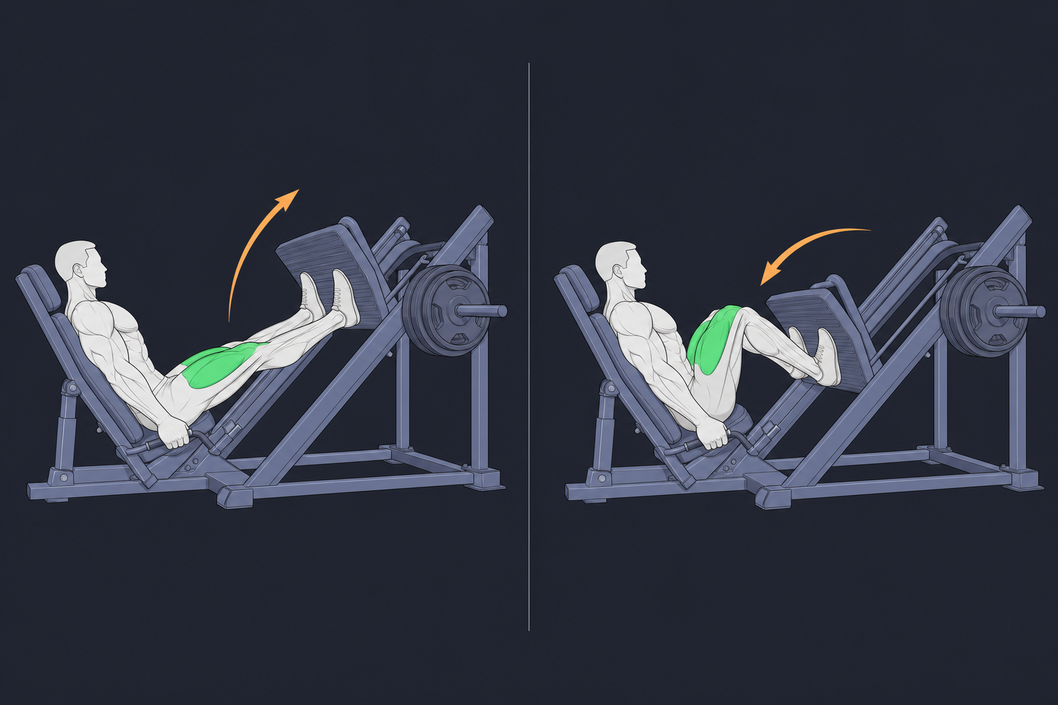 2. 45° Leg Press — start and finish position
