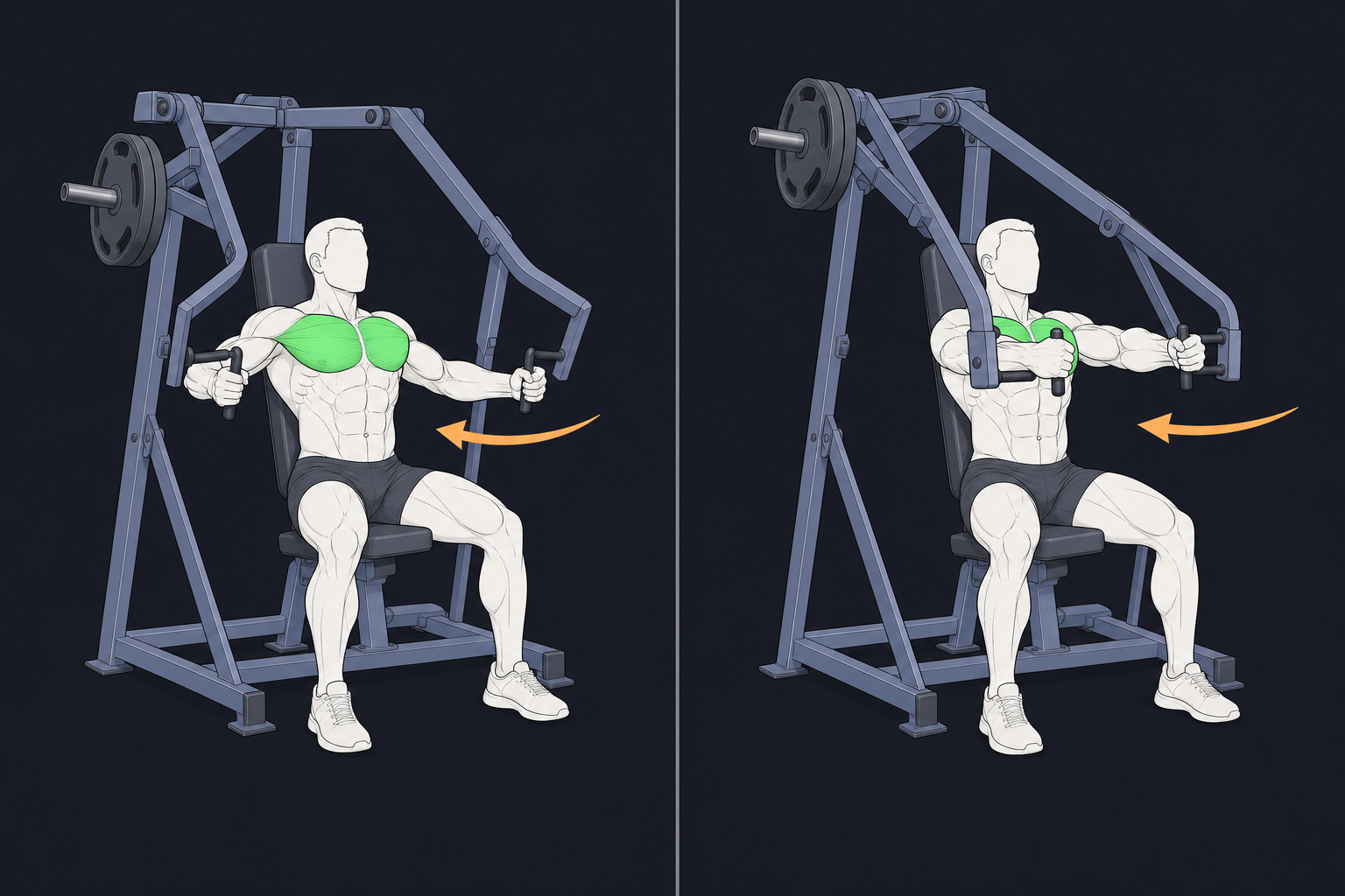 2. Plate-Loaded Chest Press — start and finish position