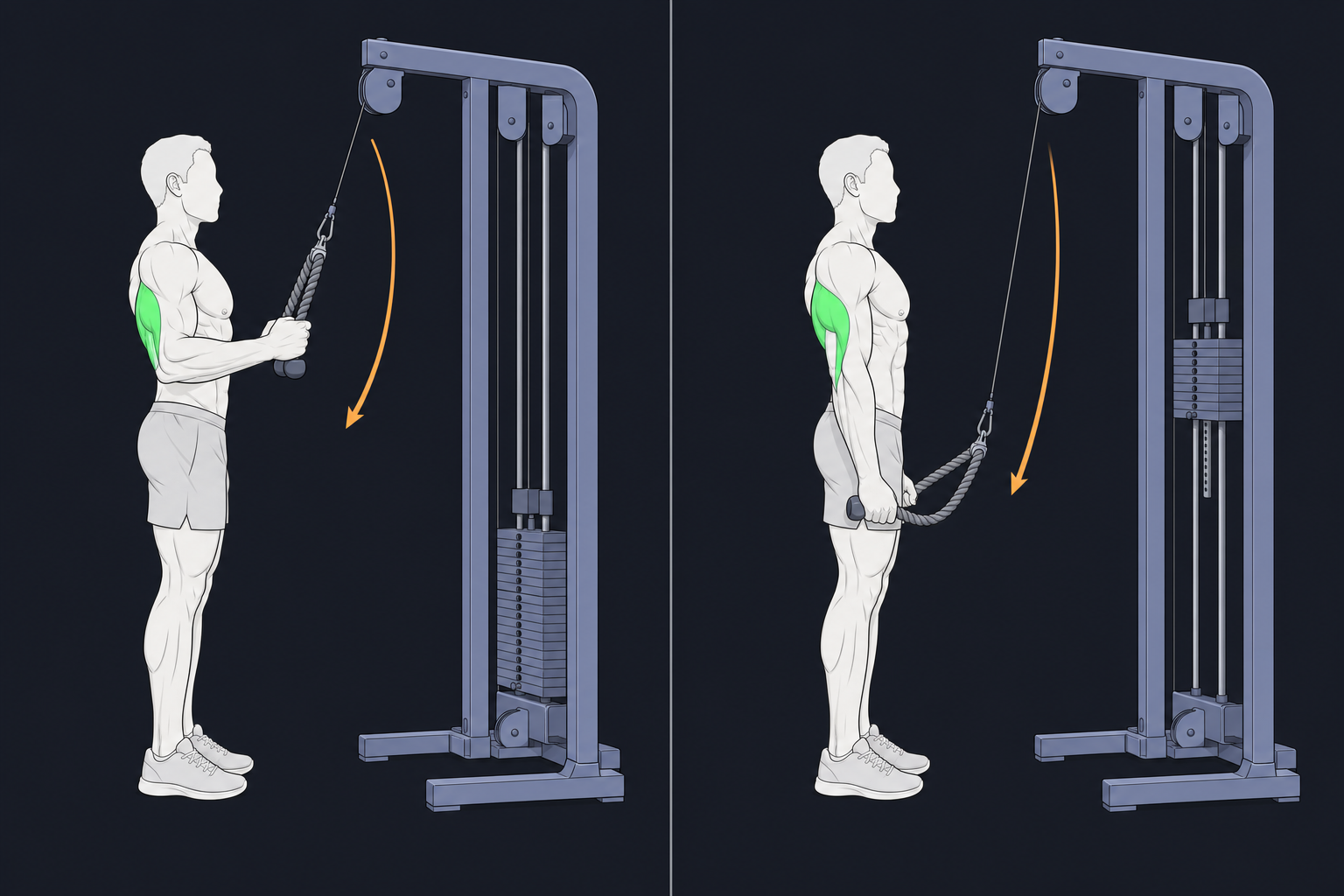 6. Rope Pressdown — start and finish position