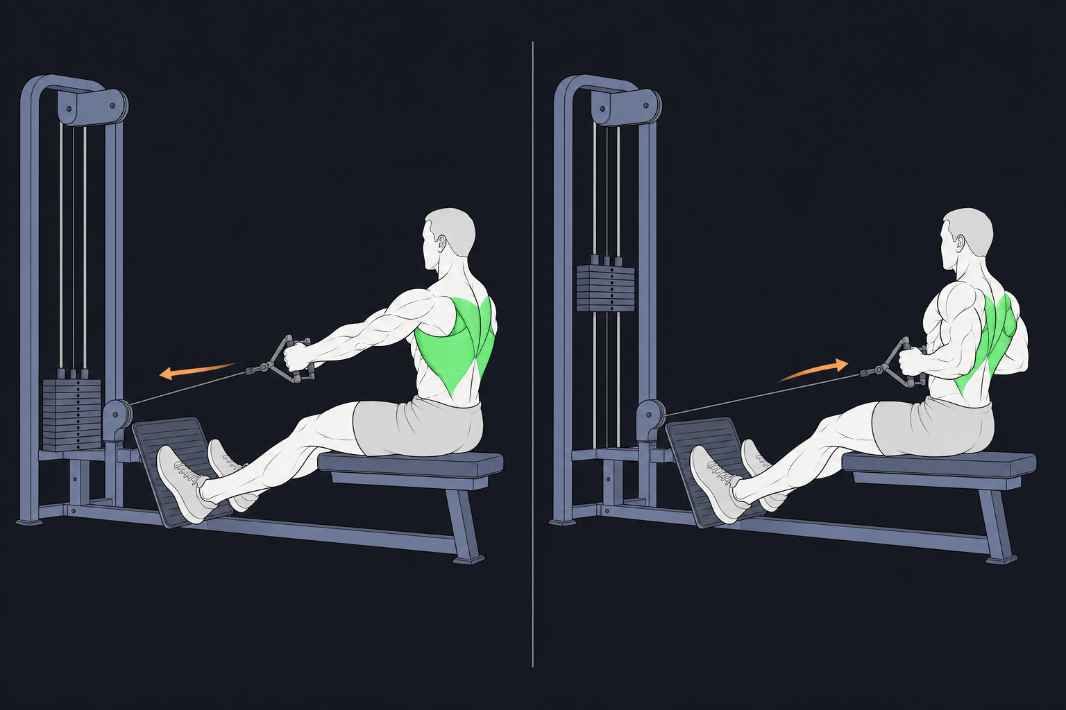 3. Seated Cable Row — start and finish position