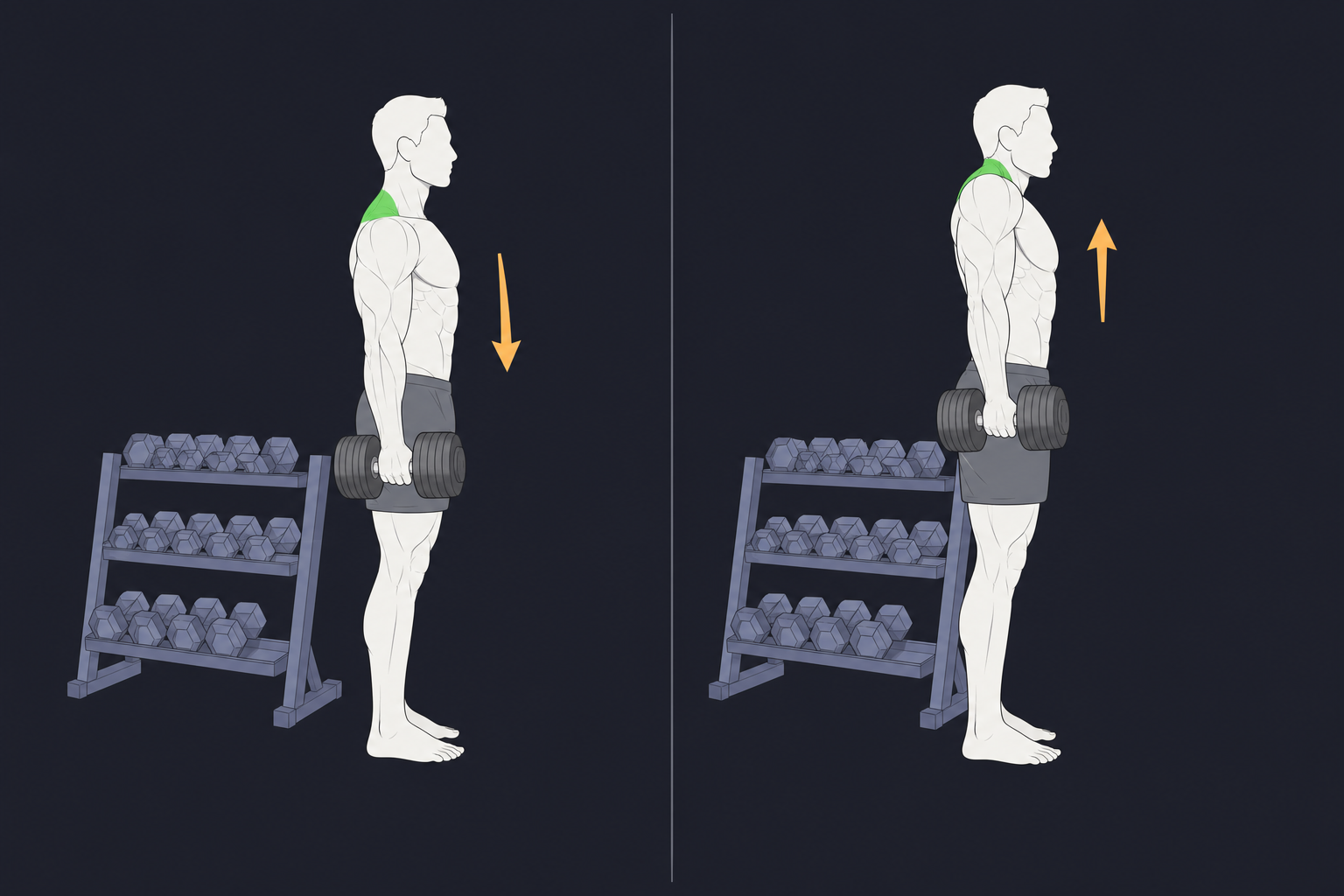 4. Dumbbell Shrug — start and finish position