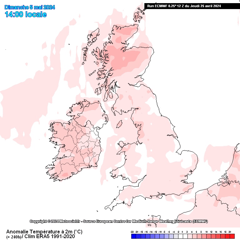 Legend: temperature anomaly expected for May 5. This is a projection and not a forecast. © Météociel