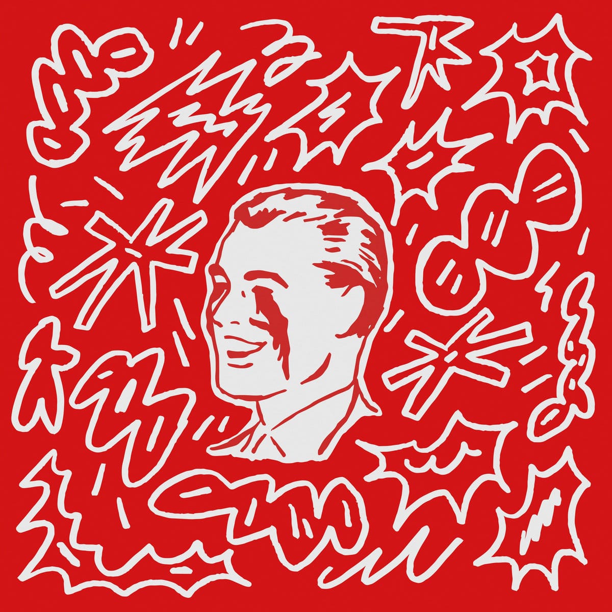 The cover of Bony Macaroni's "Death Drive" depicting a drawing of a man's head with bleeding eyes surrounded by scribbles