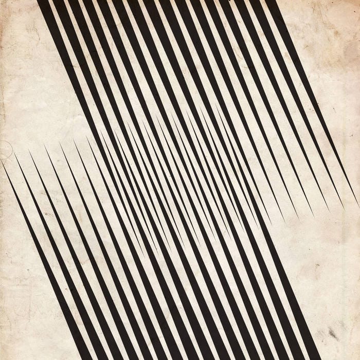 The cover of The Casket Lottery's "Feel The Teeth" depicting an abstract illustration of two sets of pointed lines overlapping.