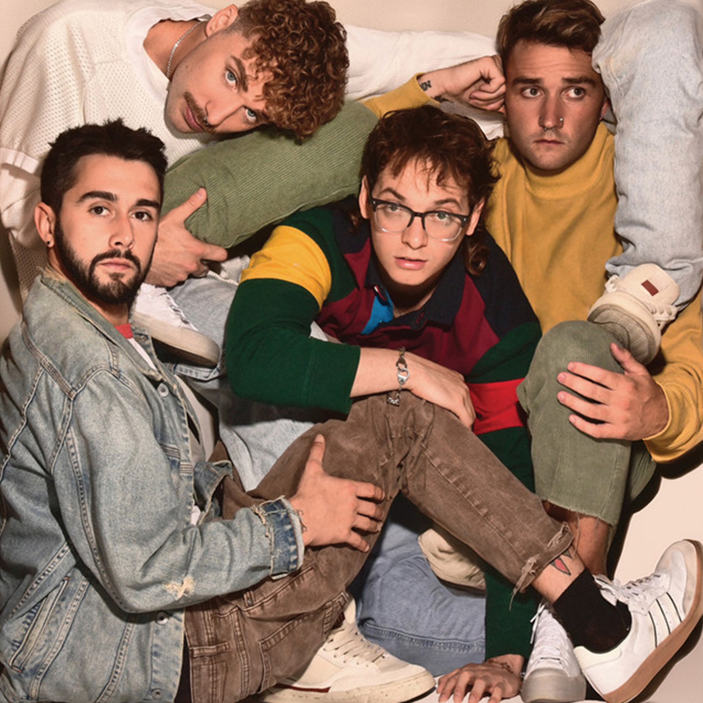 The cover of The Wrecks' "INSIDE:" depicting the band all cramped together within the frame