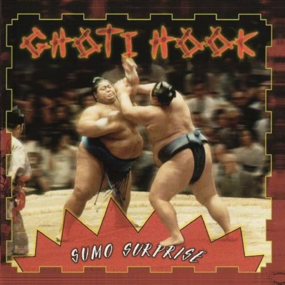 Cover art for Ghoti Hook's "Sumo Surprise" LP depicting two sumo wrestlers fighting