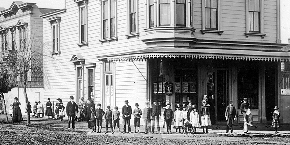 Children in front of store.