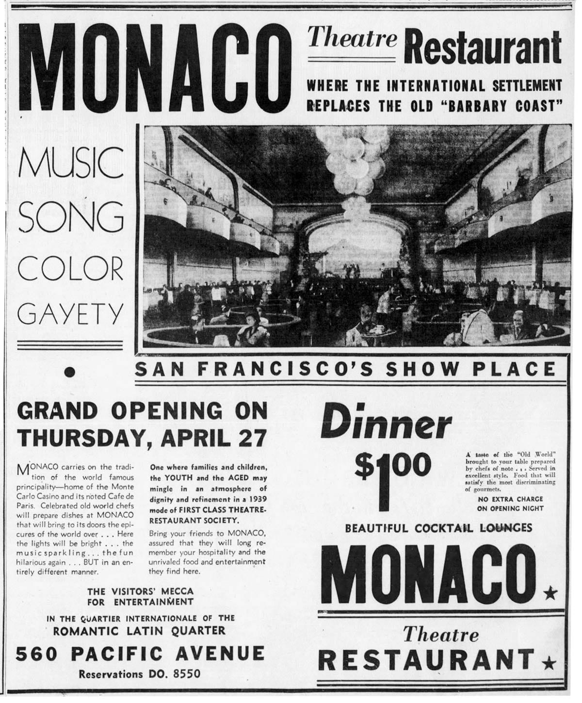 Ad for Monaco nightclub
