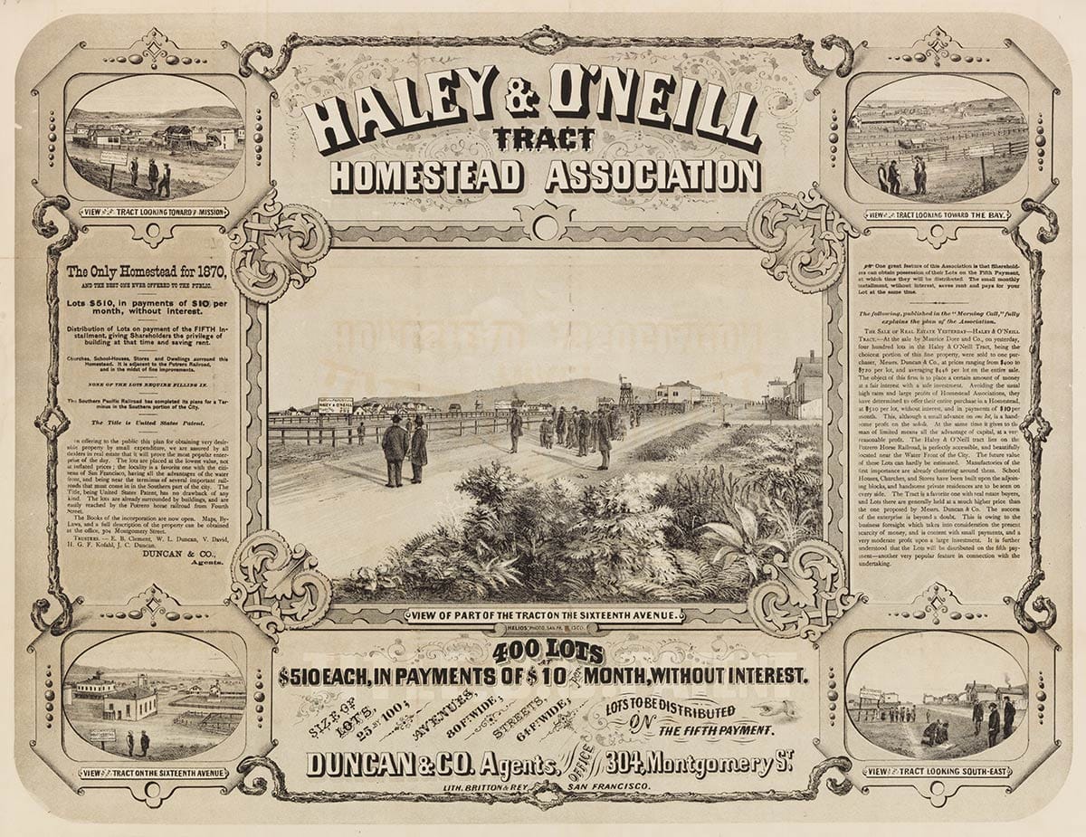 1870 advertising broadsheet for Haley & O'Neill tract