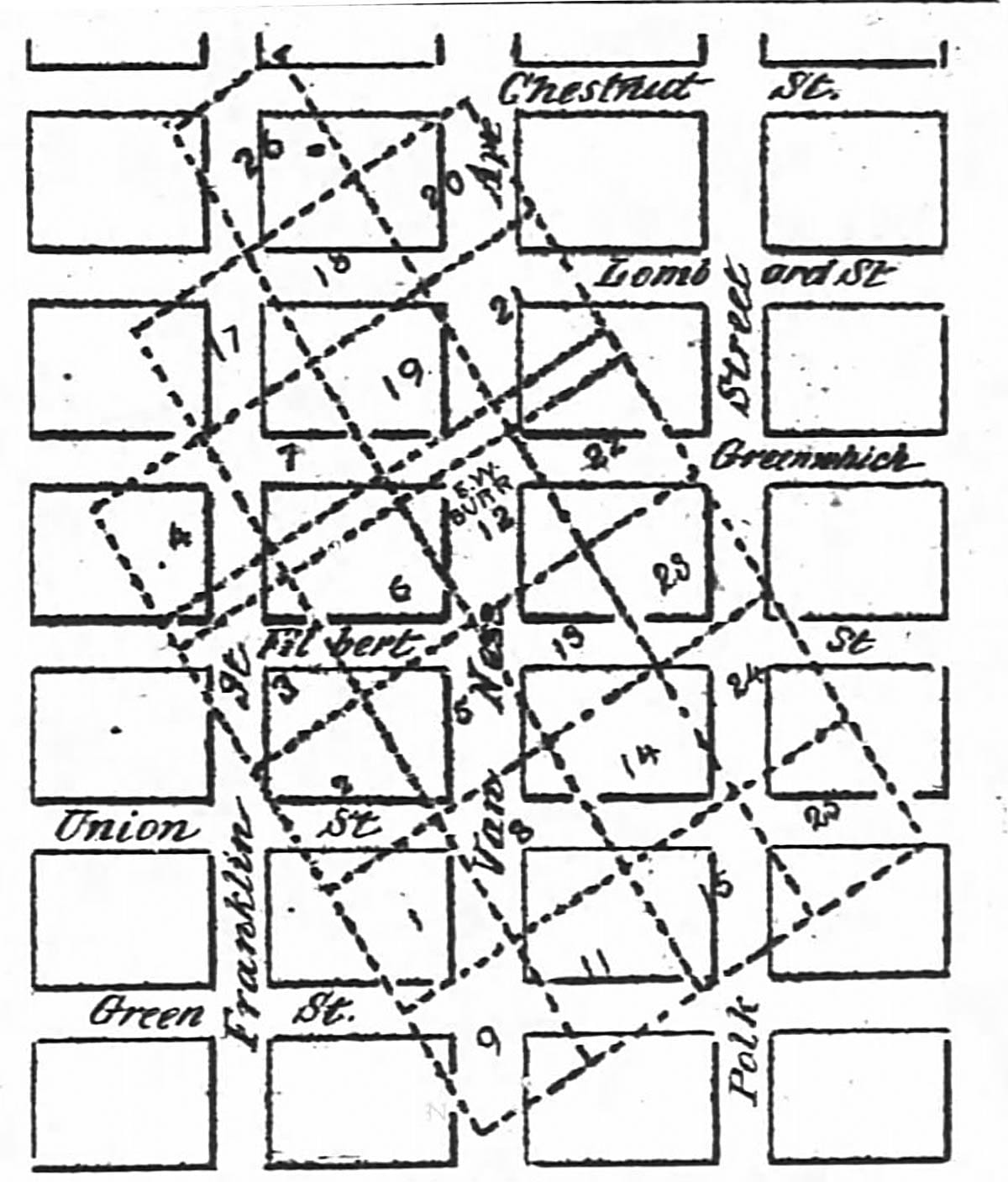 Laguna Survey map superimposed over city grid