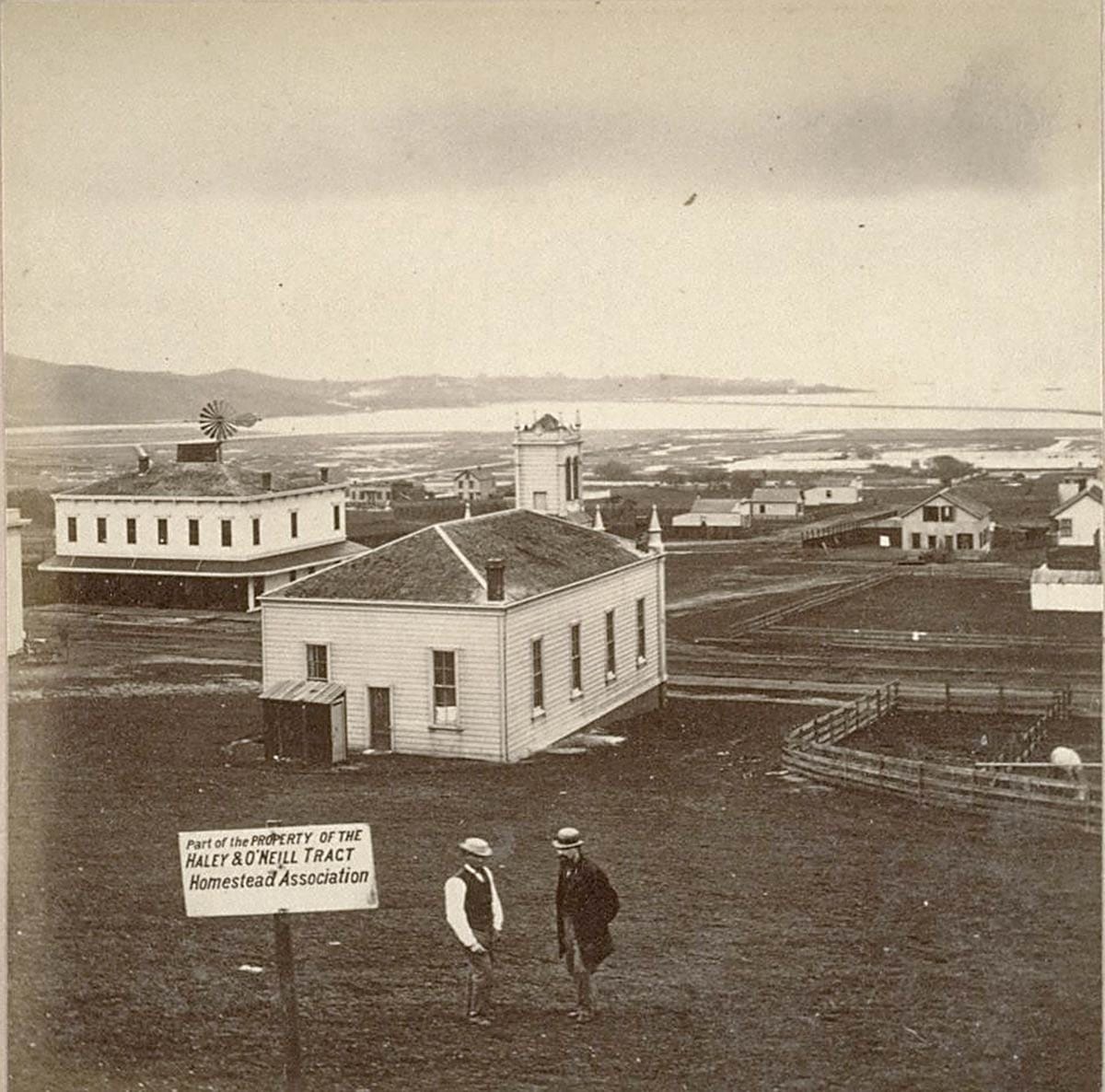 View of Islais Creek bay and church in Silver Terrace