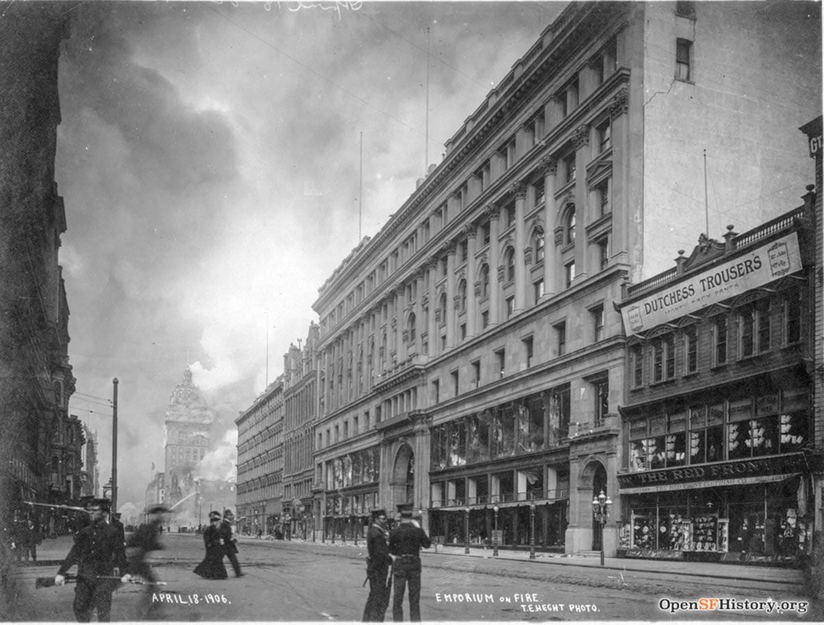 Soldiers watching approaching fire after 1906 earthquake