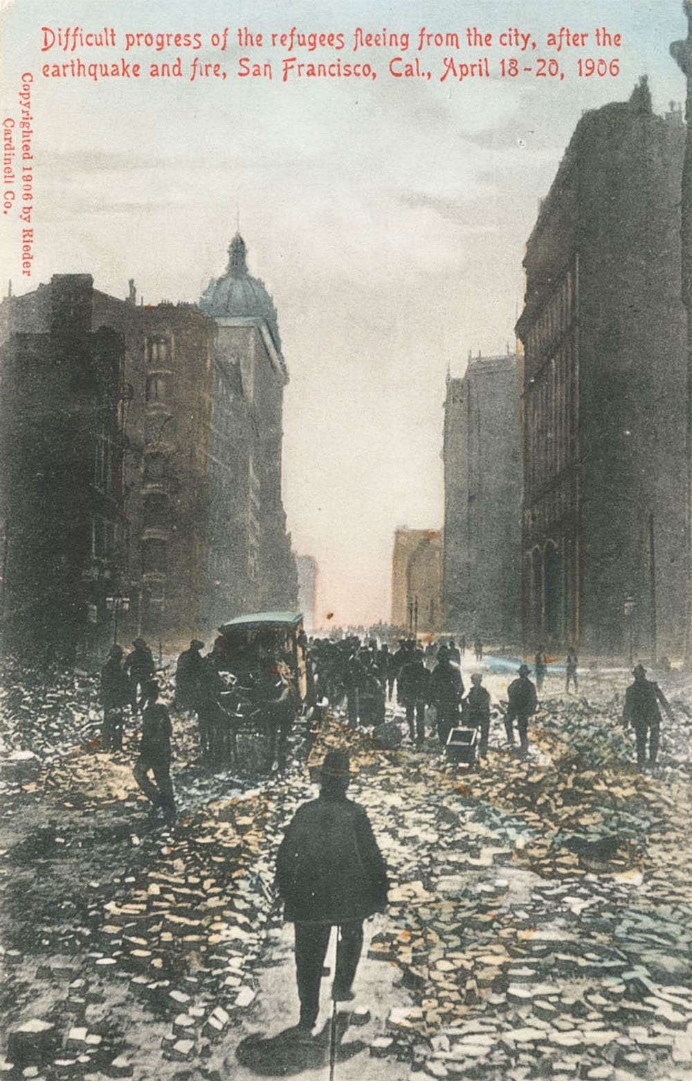 refugees walking through rubble after 1906 earthquake